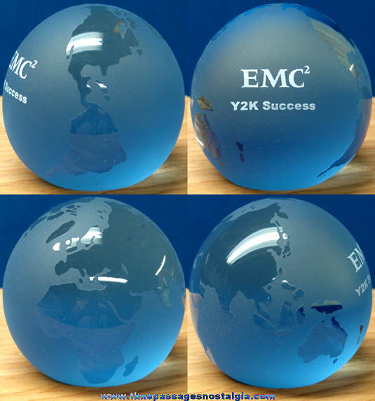Etched Blue Glass World Globe Paper Weight