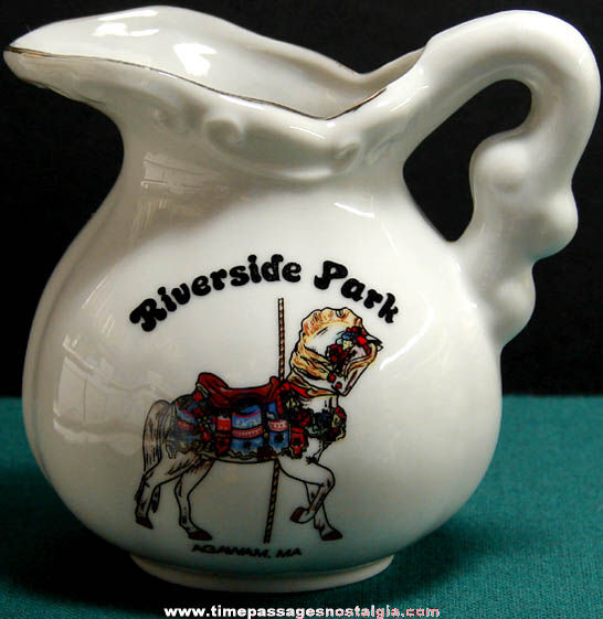 Old Ceramic Agawam Massachusetts Riverside Park Advertising Souvenir Creamer Pitcher
