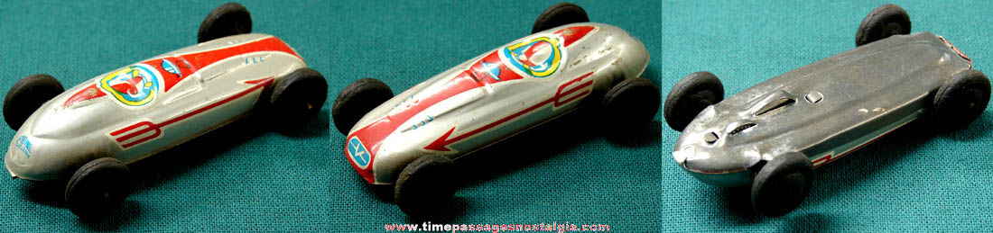 Colorful Old Miniature Lithographed Tin Friction Toy Race Car