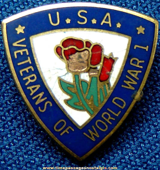 Old Enameled World War I American Veteran Screw Back Button