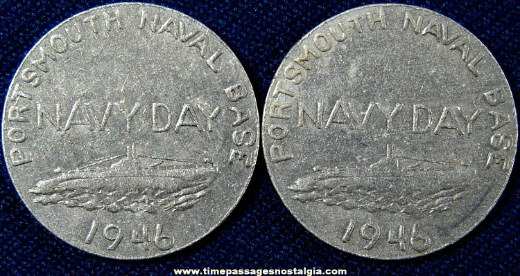 (2) 1946 Portsmouth New Hampshire Naval Base Navy Day Token Coins