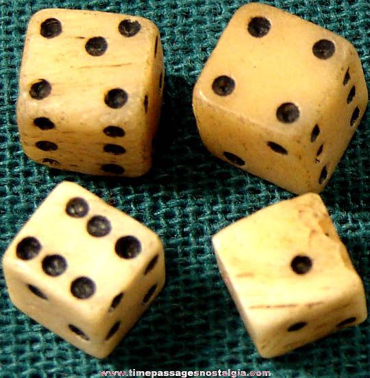 (4) 18th Century Miniature Bone Game Dice