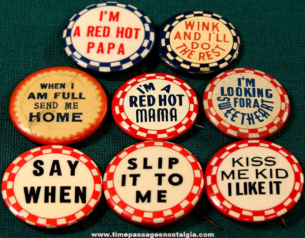 (8) Old Novelty Pinback Buttons With Sayings