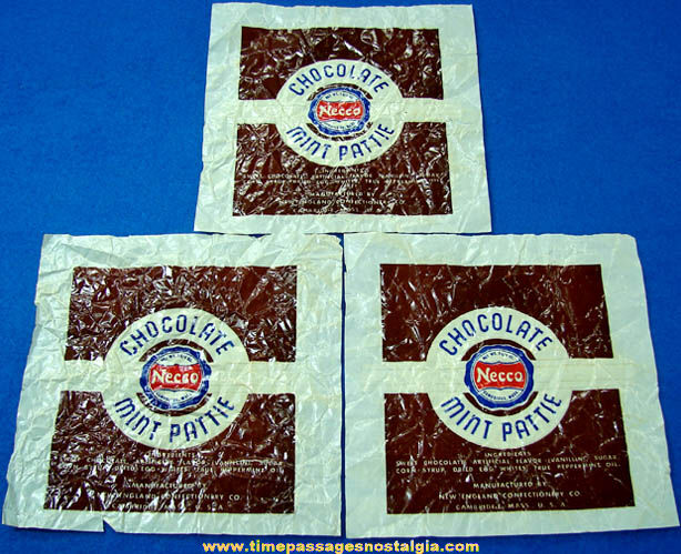 (3) Old Necco Chocolate Mint Pattie Candy Bar Wrappers