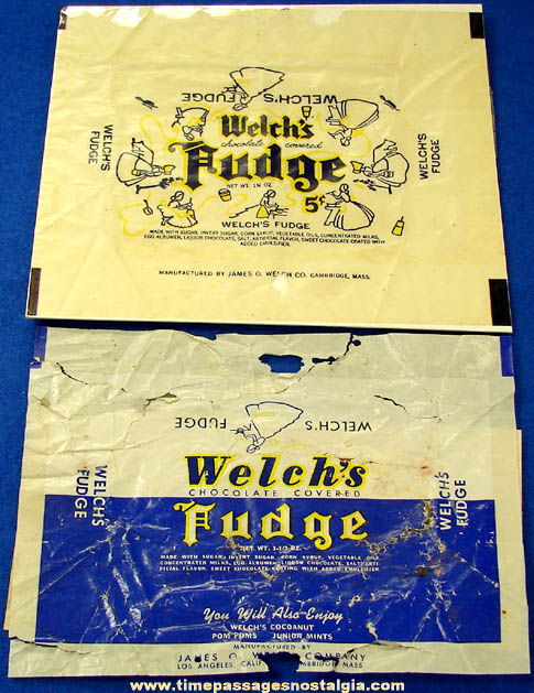 (2) Old Welch’s Chocolate Covered Fudge 5c Candy Bar Wrappers