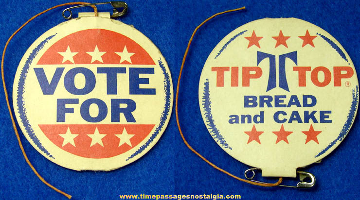 1955 Tip Top Bread & Cake Advertising Premium Mechanical Election Button