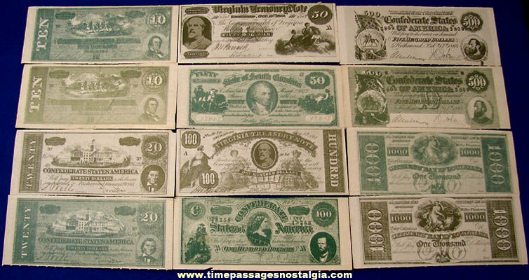 (12) Different 1964 Confederate Currency Contest Game Money Pieces