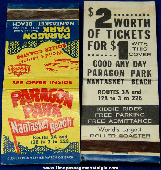 (5) Old Paragon Amusement Park Nantasket Beach Massachusetts Advertising Match Covers