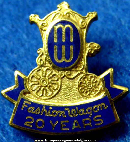 Old Enameled Fashion Wagon Clothing Advertising Employee 20 Year Pin