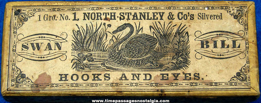 Old Graphic Swan Bill Hooks & Eyes Advertising Box