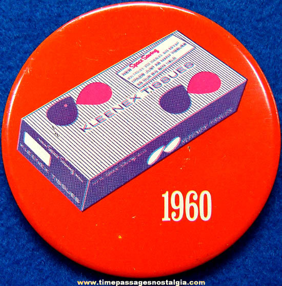 1960 Kleenex Tissues Advertising Pin Back Button