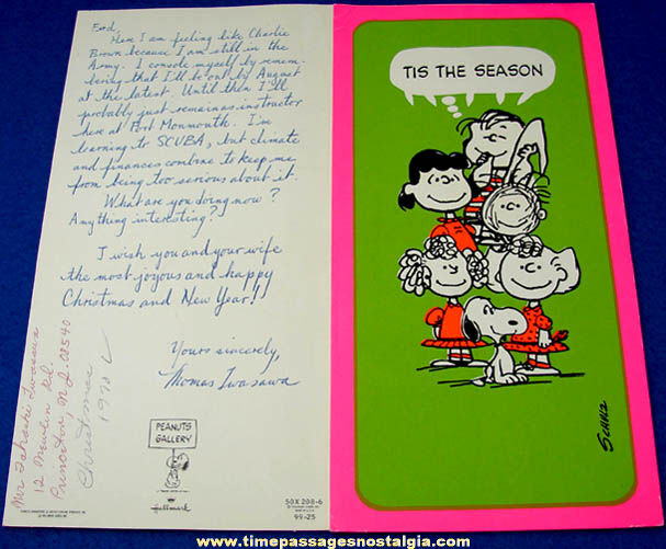 Colorful 1970 Charles Schulz Peanuts Hallmark Christmas Greeting Card