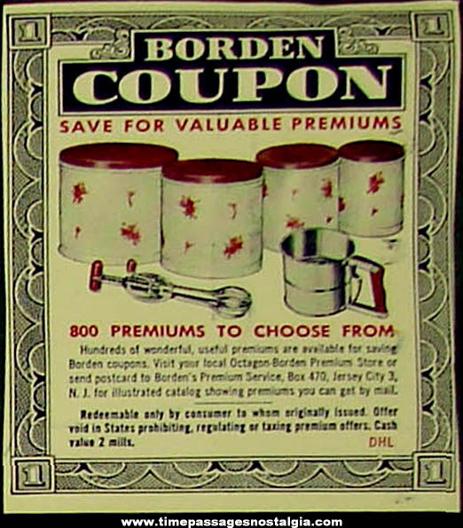 (25) Old Borden Milk Advertising Premium Coupons