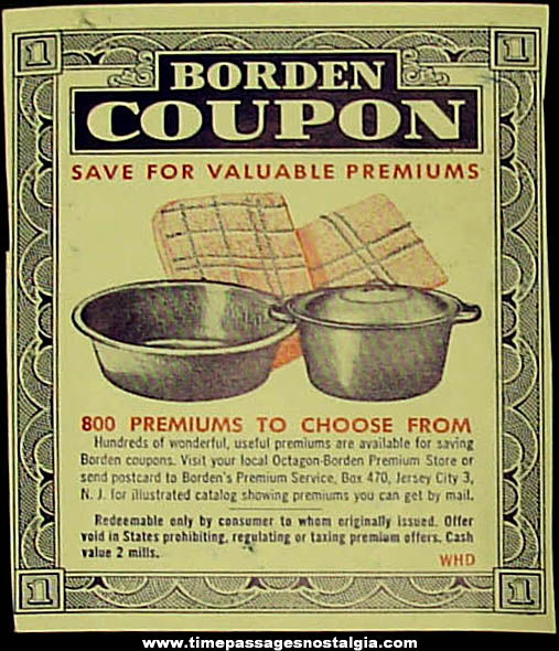 (25) Old Borden Milk Advertising Premium Coupons