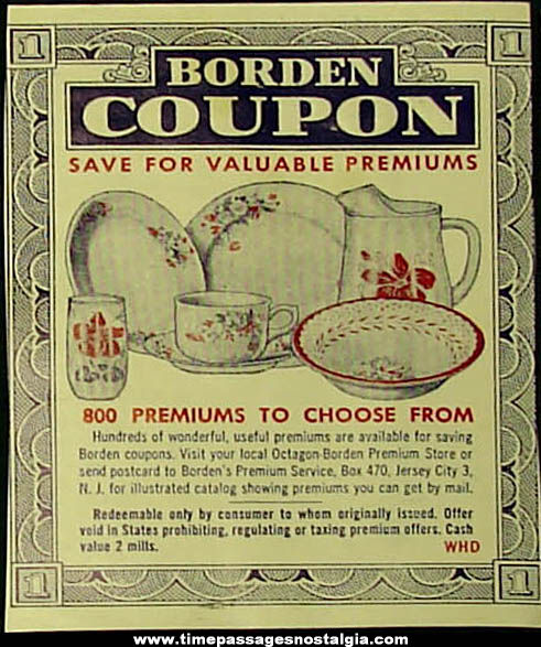 (25) Old Borden Milk Advertising Premium Coupons