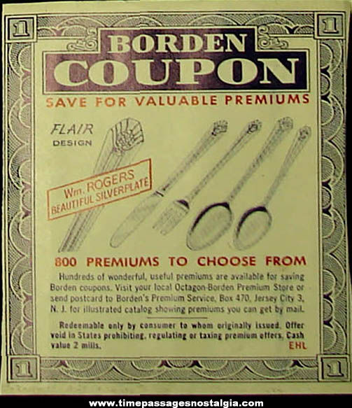 (25) Old Borden Milk Advertising Premium Coupons