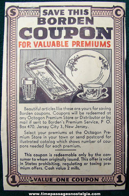 (25) Old Borden Milk Advertising Premium Coupons