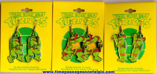 (3) Unused 1990 Pairs Of Carded Teenage Mutant Ninja Turtles Figure Earrings