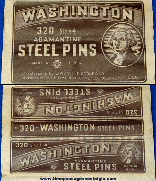 Old Unused Advertising Sheet of Washington Steel Pins