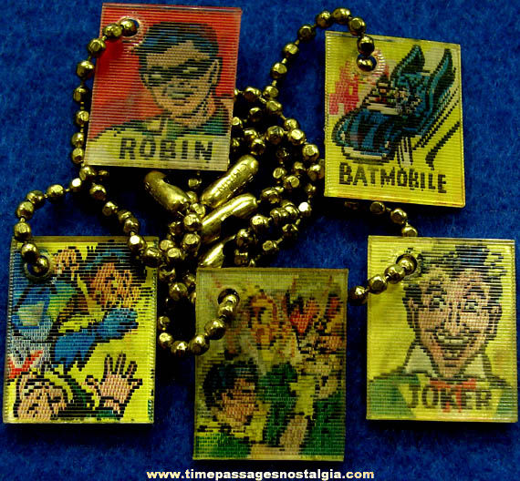 (5) 1966 Batman Character Gum Ball Machine Prize Flicker Image Key Chains