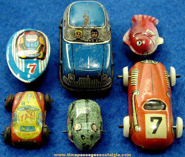 (6) Colorful Old Miniature Lithographed Tin Toys