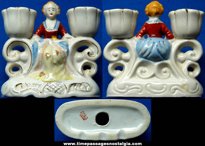 1940s Victorian Lady Occupied Japan Porcelain Candle Holder