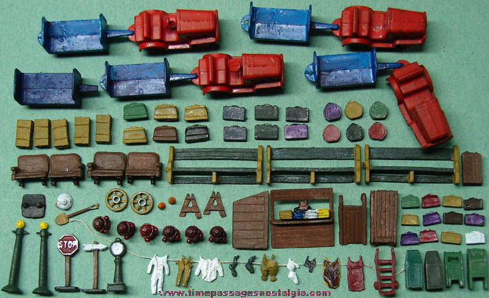 (160) Old Painted Miniature Lead Train Station Play Set Figures & Objects