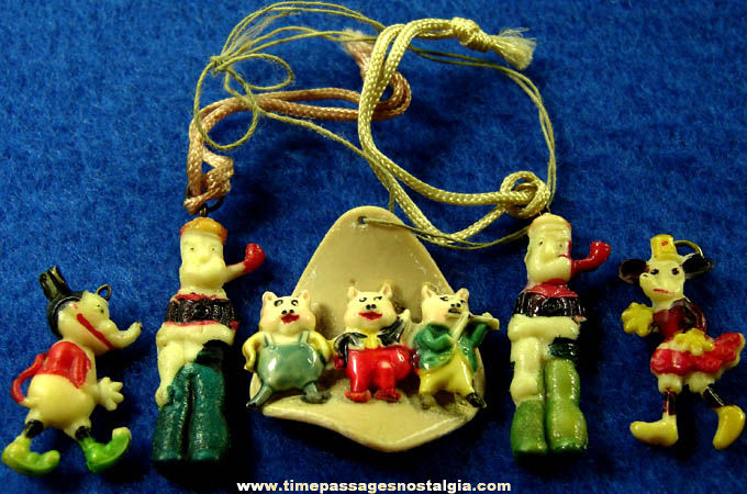 (5) Old Hand Painted Comic Strip or Cartoon Character Celluloid Charms