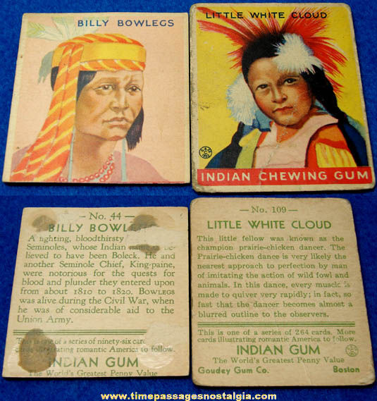 (2) Different 1930s Goudey Indian Chewing Gum Trading Cards