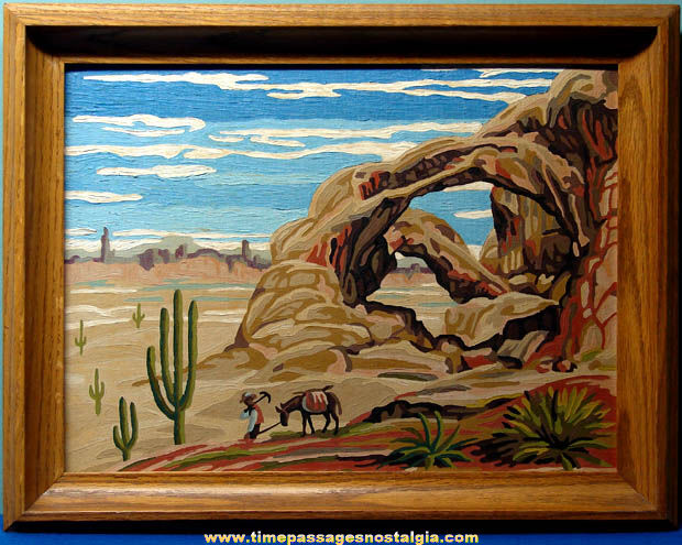 Large Old Framed Paint By Numbers American Desert Scene Painting