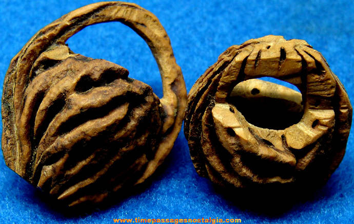 (2) Old Carved Miniature Peach Pit Baskets