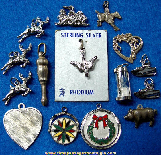 (15) Old Sterling Silver Charm Bracelet Charms