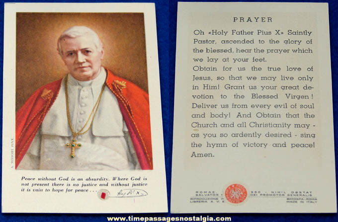 Old Pope Pius X Religious Relic Card