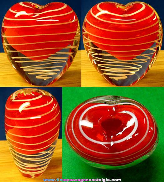 Hand Made Art Glass Heart Paper Weight Vase