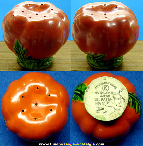 Colorful Old Maruhon Ware Tomato Salt or Pepper Shaker