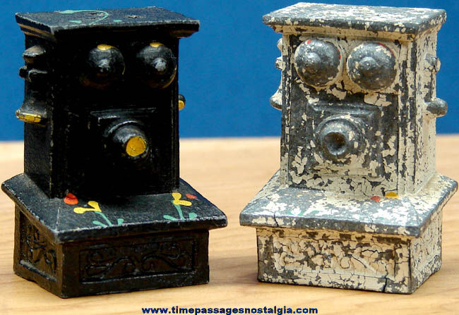 Old Painted Cast Metal Telephone Salt & Pepper Shaker Set