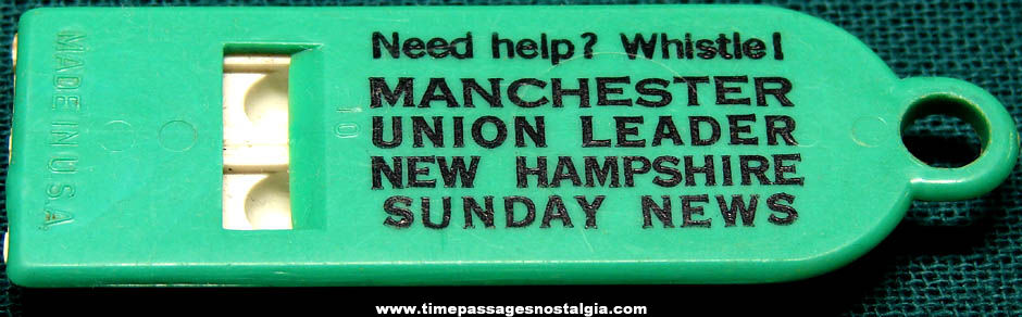 Old Manchester Union Leader New Hampshire Newspaper Advertising Premium Whistle