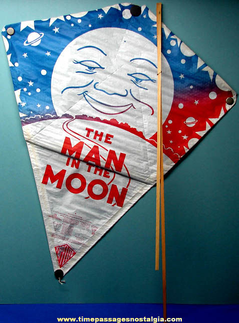 Colorful Old Unused Man In The Moon Paper & Wood Top Flite Kite