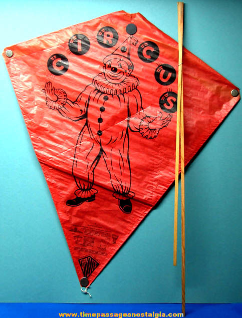 Colorful Old Unused Circus Clown Paper & Wood Top Flite Kite