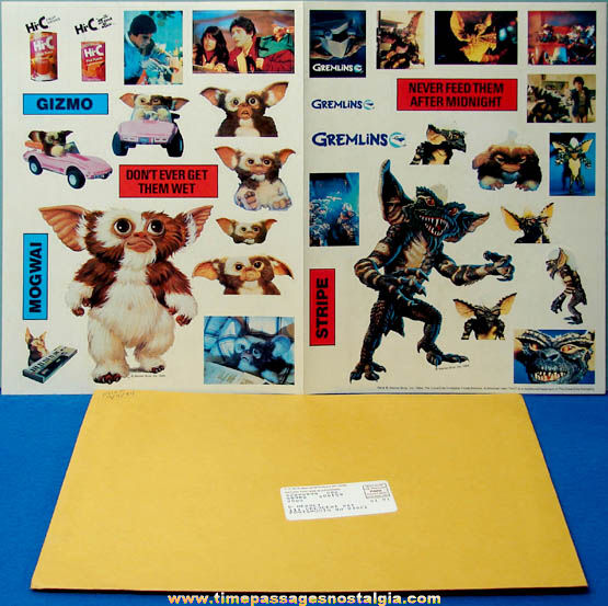 Unused ©1984 Coca Cola Advertising Premium Gremlins Movie Sticker Sheet With Mailer