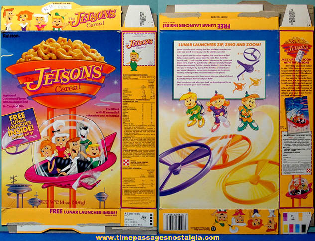 Colorful 1990 Ralston Jetsons Cereal Box With Lunar Launcher Toy Prize