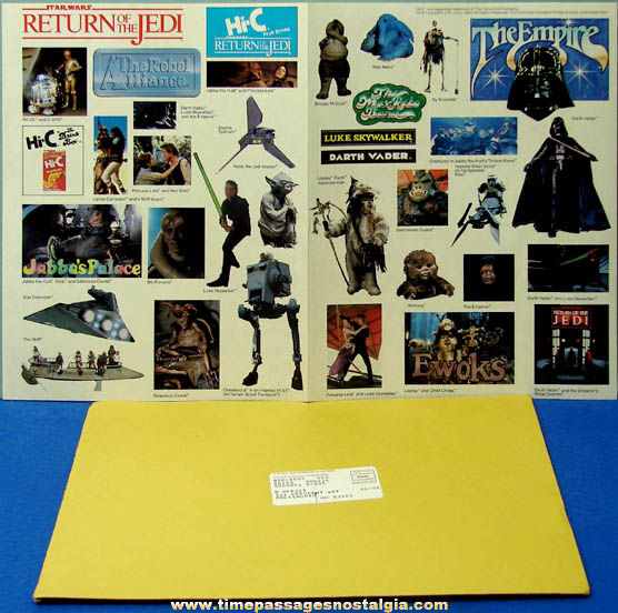 Unused 1983 Star Wars Coca Cola Hi-C Advertising Premium Sticker Sheet With Mailer