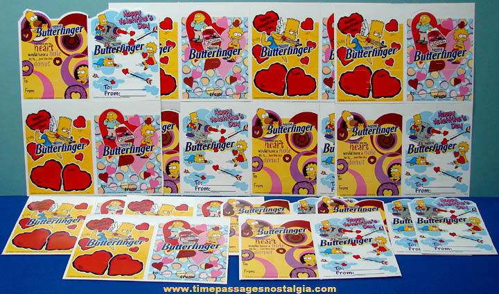(29) Unused ©1999 Nestle Butterfinger Candy Advertising Simpsons Valentine Greeting Cards