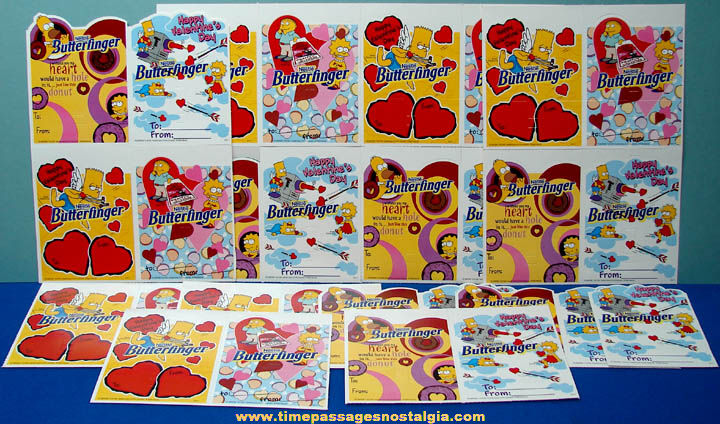 (29) Unused 1999 Nestle Butterfinger Candy Advertising Simpsons Valentine Greeting Cards