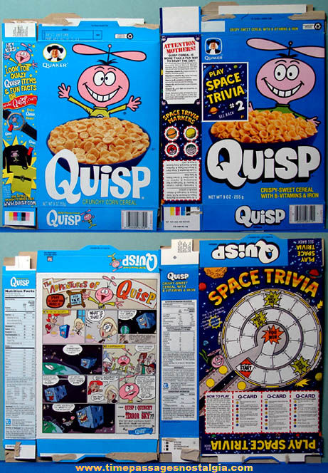 (2) Different Colorful Old Quaker Quisp Cereal Advertising Boxes