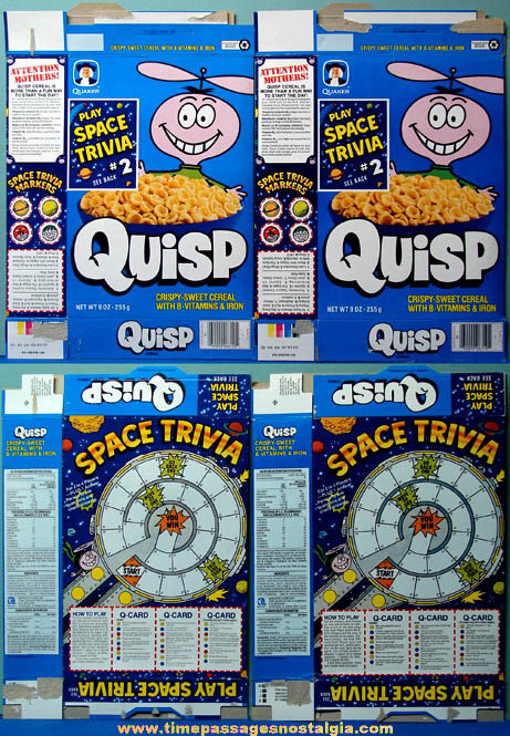 (2) Matching Colorful 1991 Quaker Quisp Cereal Advertising Boxes
