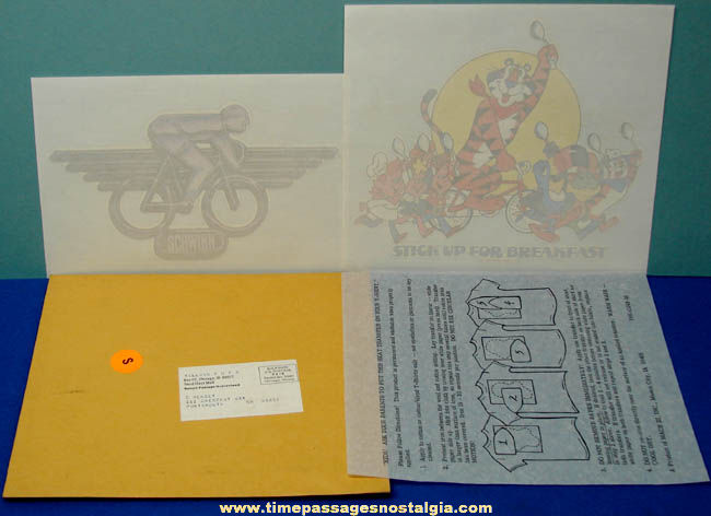 Unused 1980 Kelloggs Cereal & Schwinn Bicycle Advertising Premium Iron On Transfers With Mailer