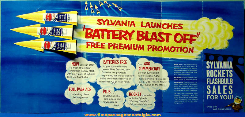 Colorful 1960 Sylvania Photo Battery Two Sided Diecut Advertising Poster