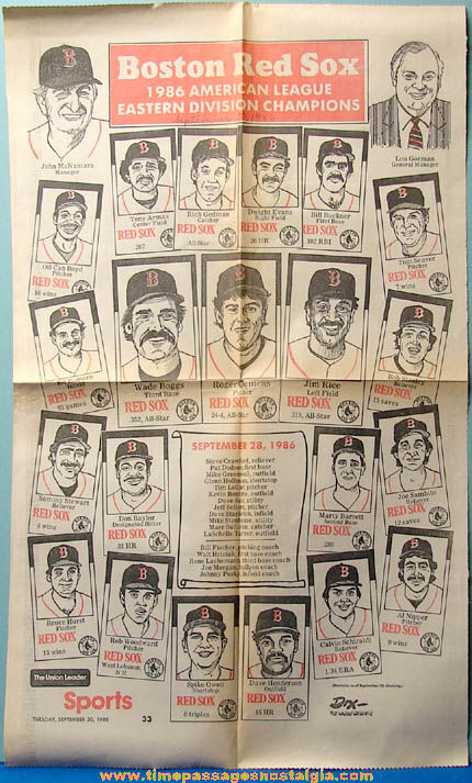 1986 Boston Red Sox Baseball Eastern Division Champion Newspaper Advertisement