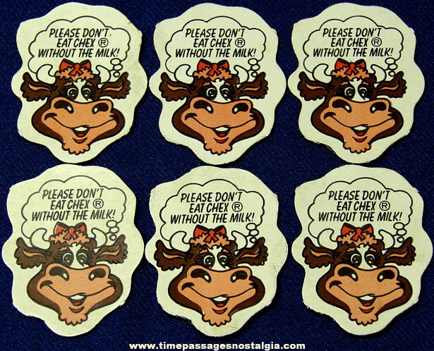(6) Old Ralston Chex Cereal Advertising Cow Diecut Magnets